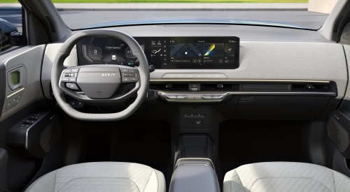 The modern dashboard in The Kia EV2; The Kia EV2 interior