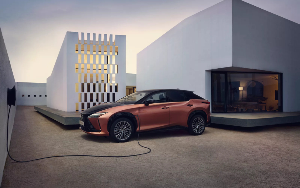 New All-Electric Lexus RZ; Lexus electric car charging.