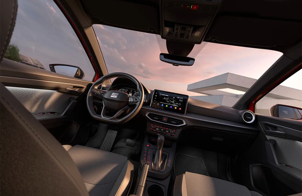 Interior shot of the new SEAT Ibiza, showing off the touchscreen system and drivers cockpit.