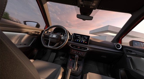 New SEAT Arona interior shot, showing off the central infotainment system and the drivers position.