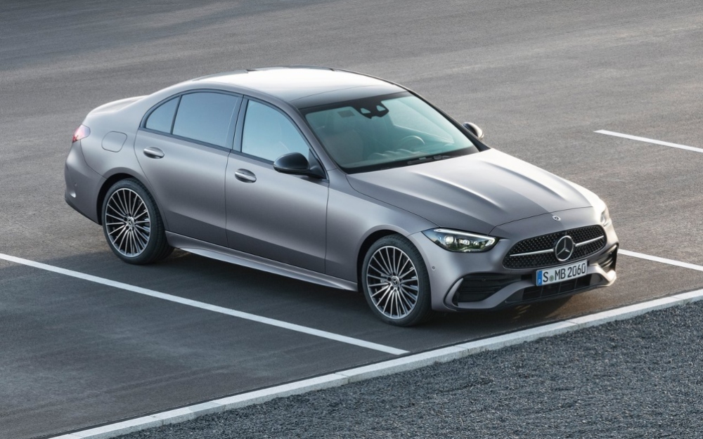 Used Mercedes-Benz C-Class in grey parked in a bay.