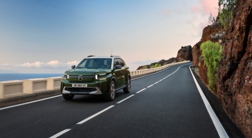 New Citroen C3 Aircross driving down an open coastal road at speed