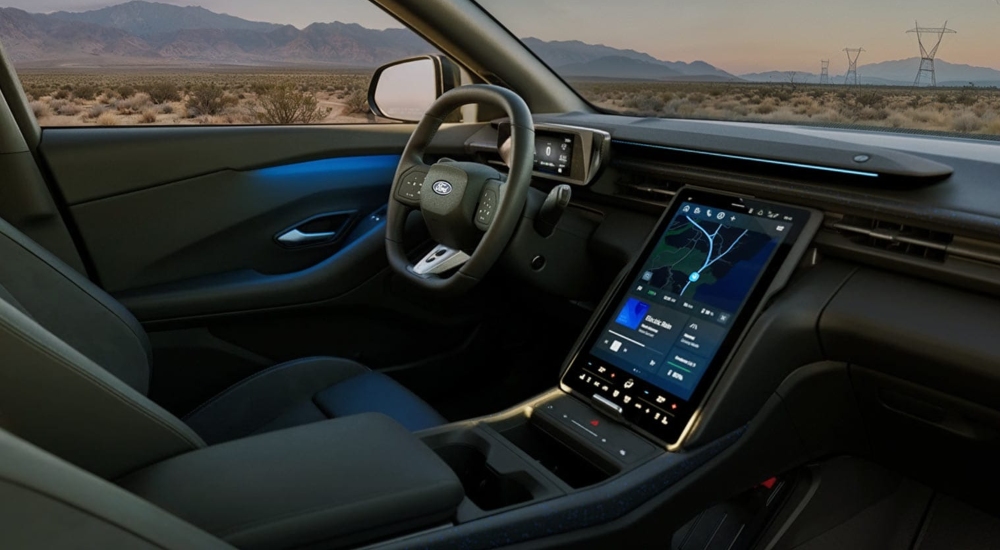 New Ford Explorer Collection interior with a driver-focused cockpit, screens and ambient lighting