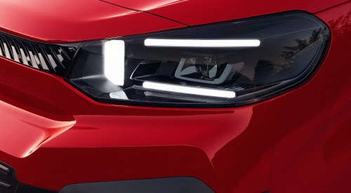 Close up shot of the headlights of a used Citroen Dispatch van.