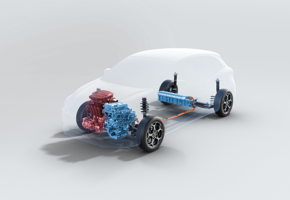 MG3 Hybrid+ hybrid system showing the engine, electric motor and battery.