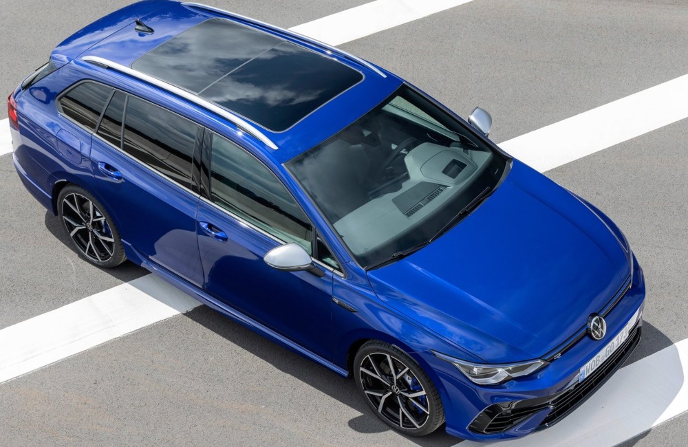 Angled top down view of a VW Golf Estate, showing off the sunroof.