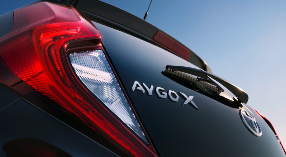Used Toyota Aygo X logo on the back of the car