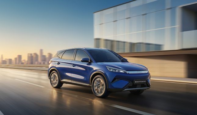 the new BYD ATTO 3 Electric Car driving down road