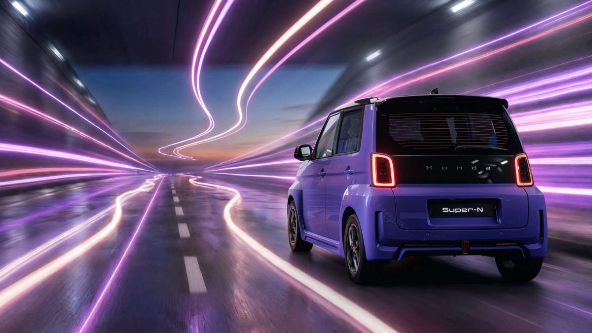 New Honda Super-N Driving Down Neon Road