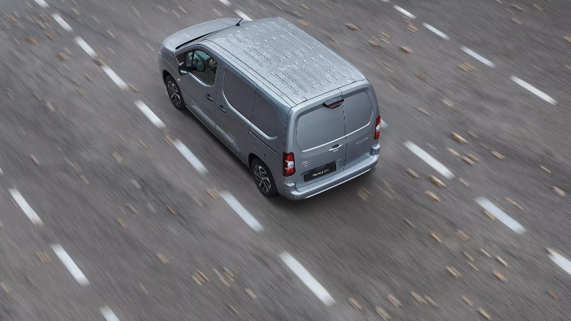birds eye view of used Toyota Proace City driving on road