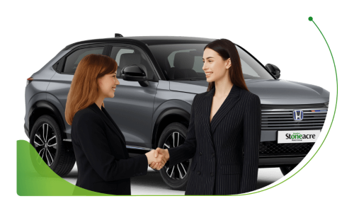 Two people shaking hands in front of a Honda car; balloon payment refinance
