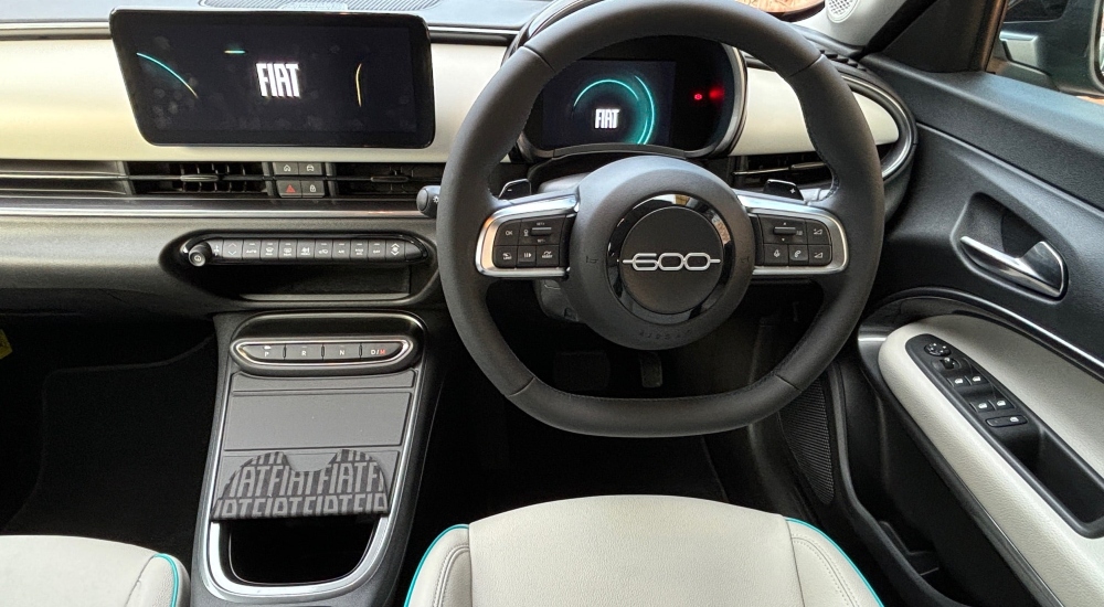 The dashboard of a Fiat 600 Hybrid; New Fiat 600 Hybrid technology