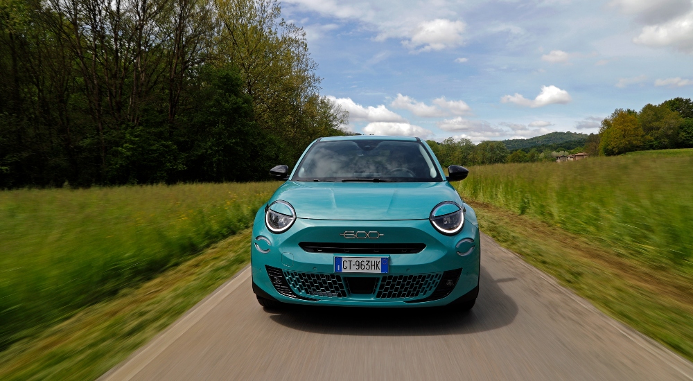 Front view of a Fiat 600 Hybrid in Sky Blue; New Fiat 600 Hybrid Safety