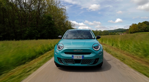 Front view of a Fiat 600 Hybrid in Sky Blue; New Fiat 600 Hybrid Safety