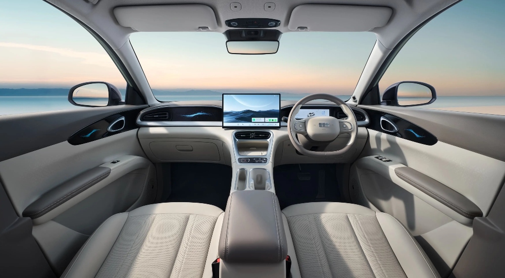 The modern dashboard of a Geely EX2; Geely EX2 new cars