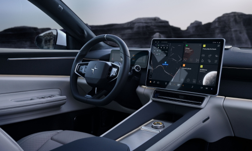 New Polestar 4 SUV interior with steering wheel and centre display