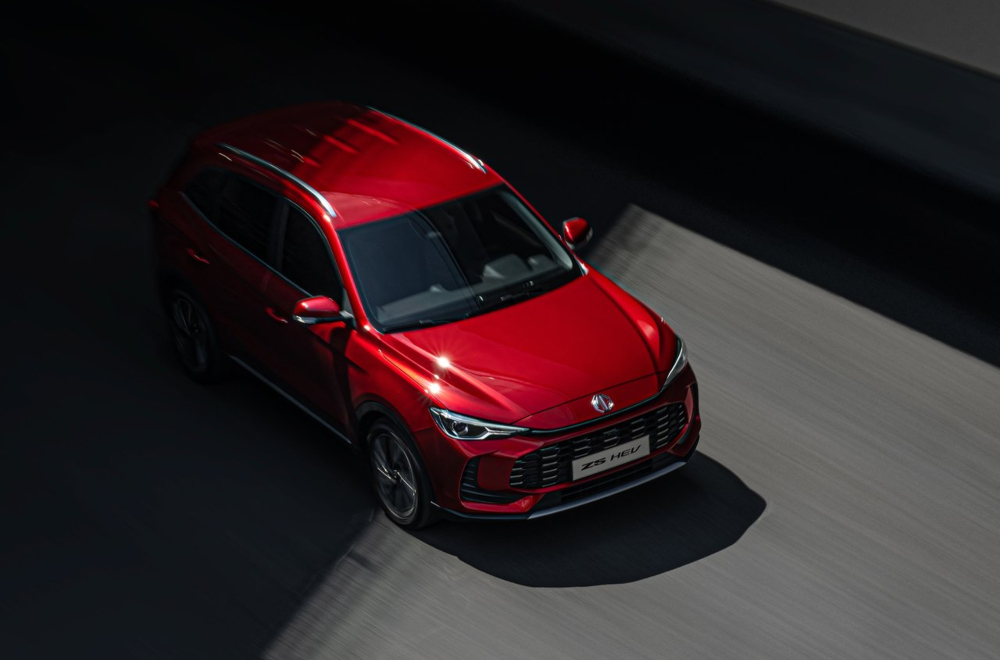 Red MG ZS Hybrid+ viewed from above
