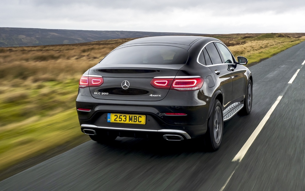Rear View of a Mercedes-Benz GLC Coupé on a Rural Road