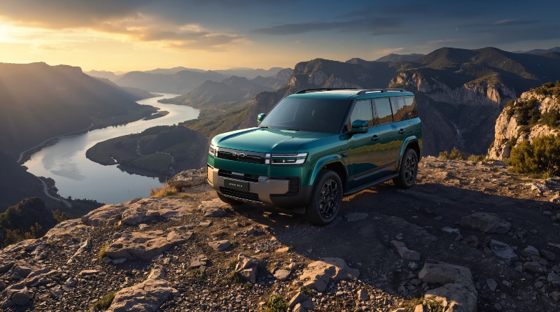 The new BYD Ti 7 DM-p on cliff side
