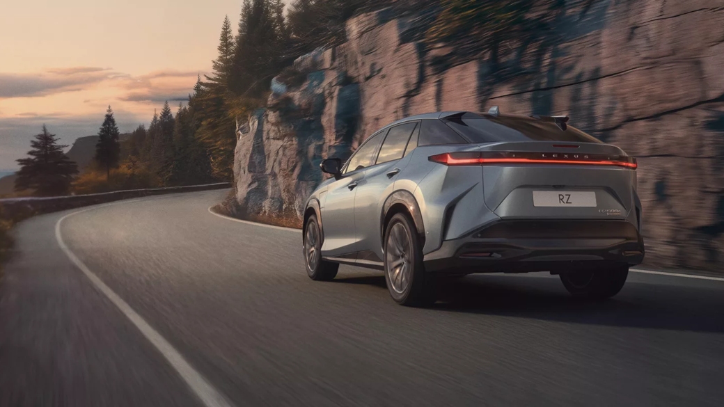 Lexus RZ Driving on a Mountain Pass