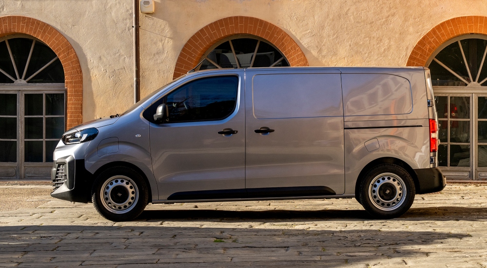 Side view of a Fiat E-Scudo Panel Van; New Fiat E-Scudo for sale
