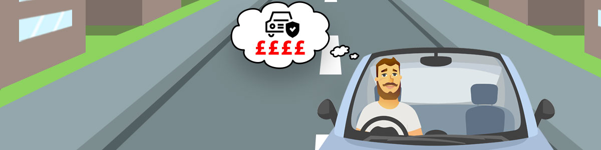 young driver in a car with a thought bubble thinking about car insurance young driver in a car with a thought bubble thinking about car insurance