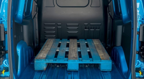 Ford E-Transit Courier - Cargo Space A Euro pallet in the cargo space of a new Ford E-Transit Courier.
