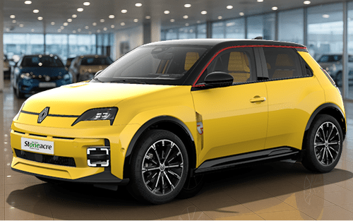 Yellow Renault 5 EV; Bad credit car finance credit score image.