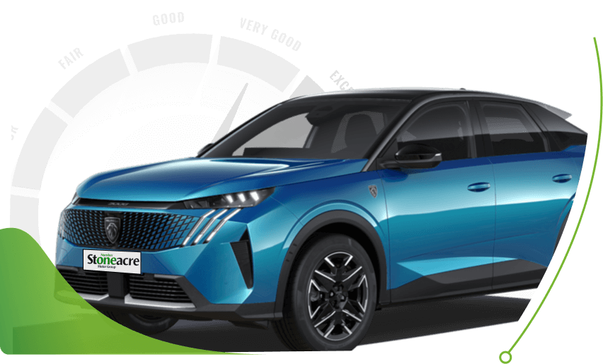 Blue Peugeot 3008; Apply for car finance online image.