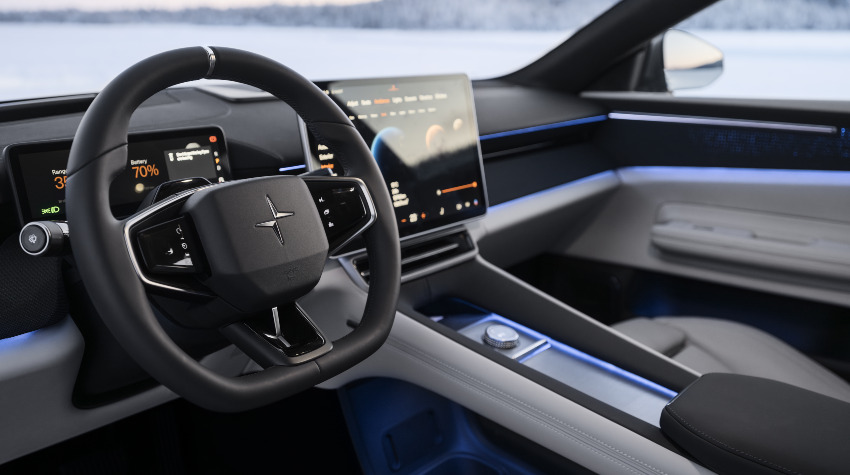 Polestar 4 interior; EV transmission and acceleration image