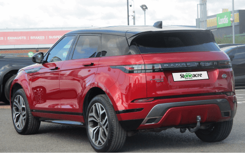 The rear 3/4 view of a red Range Rover Evoque; Stoneacre's HP Finance Calculator image