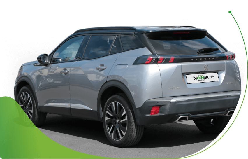 The rear profile of a silver Peugeot 2008; What is the difference between CS Finance Vs HP image