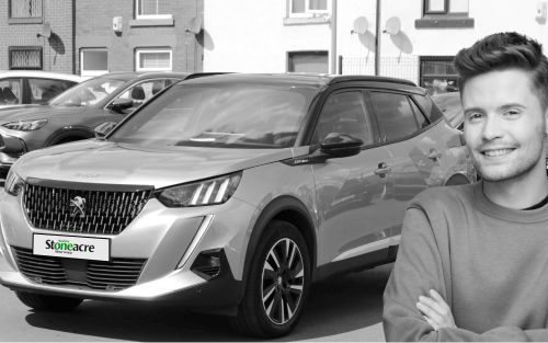 A Peugeot 2008 and a man smiling; How to calculate affordability for car finance image