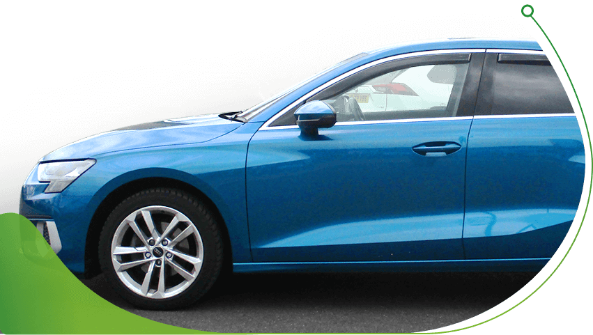 The side of a blue Audi A3; What is a 'Balloon Payment' image