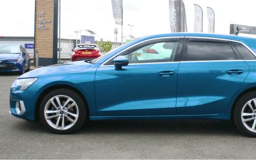 The side of a blue Audi A3; What is a 'Balloon Payment' image