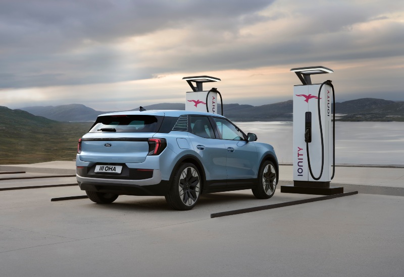 Used Ford Explorer Electric Car Used Ford Explorer electric car plugged in at IONITY fast charger.