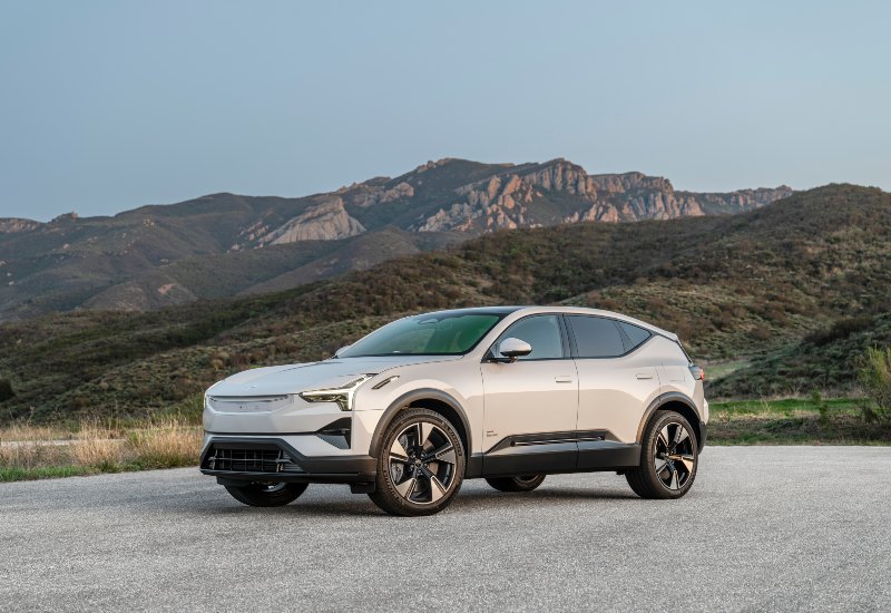 Used Polestar 3 for sale with a mountain backdrop.