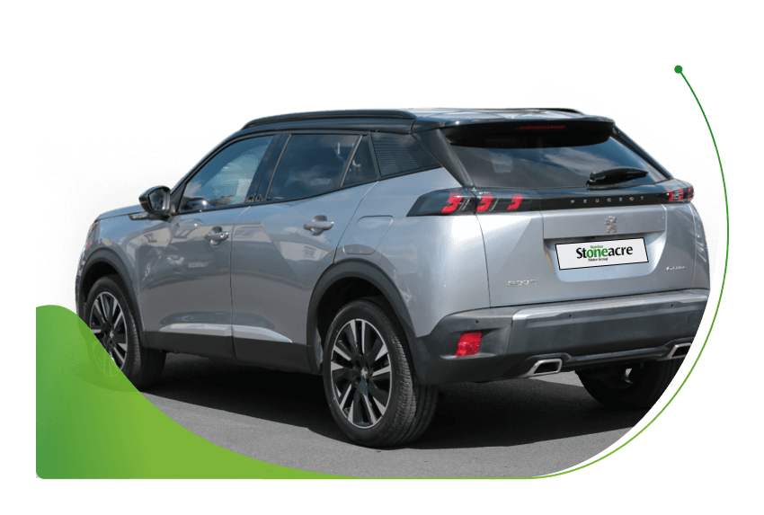 The rear profile of a silver Peugeot 2008; What is the difference between CS Finance Vs HP image