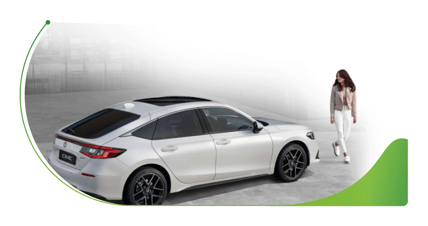 Woman looks at a white Honda Civic; About Oodle image