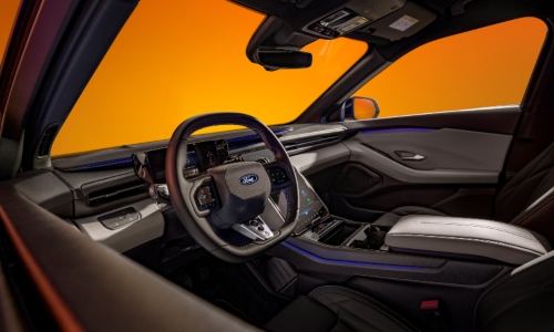 Used Ford Capri Interior Used Ford Capri interior showing the steering wheel, seats, and portrait touchscreen.