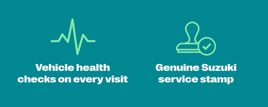 Vehicle health checks on every visit; Genuine Suzuki service stamp