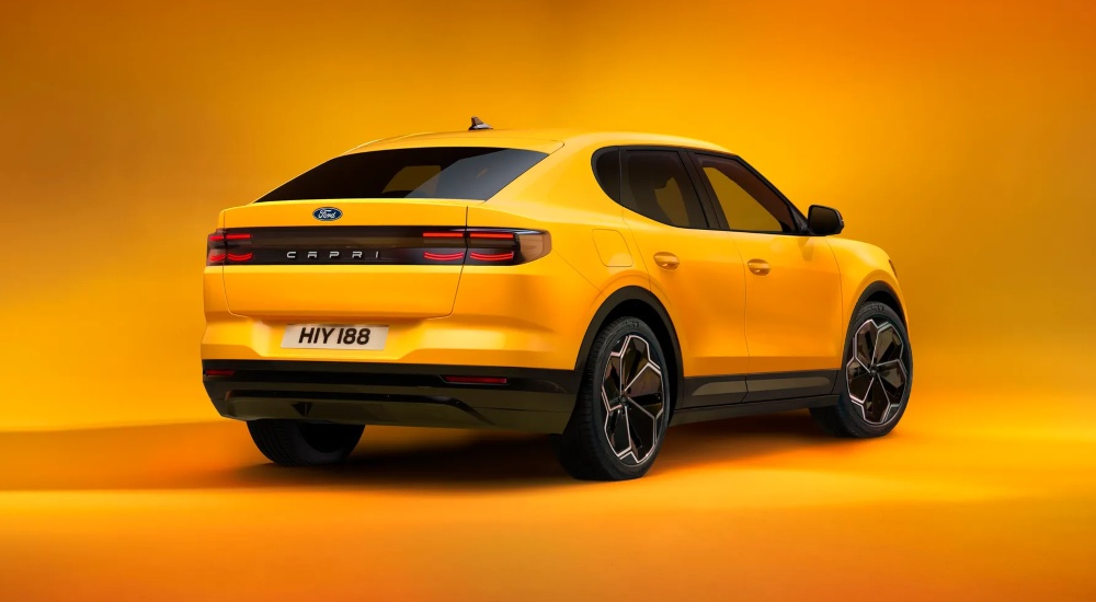 Rear view of the new Ford Capri in Vivid Yellow