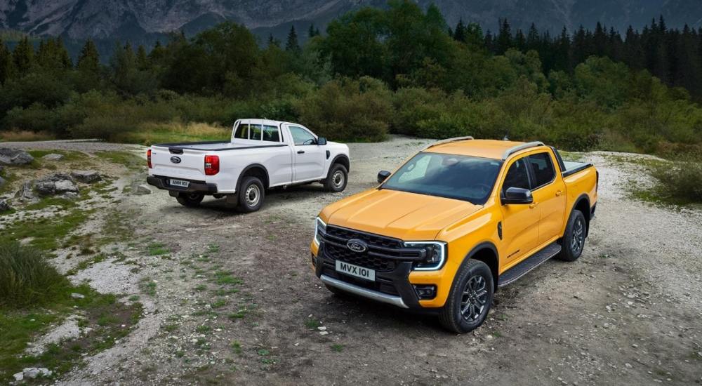 New Ford Ranger Pickup Trucks in White and Orange