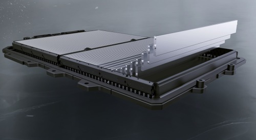 An image of BYD Blade Battery technology, showing the blades formation within the battery housing itself