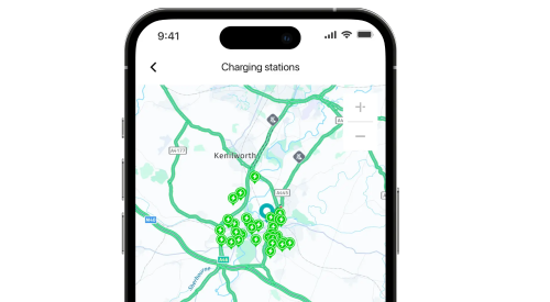 The OMODA App, showing available public charging stations around the user's vehicle