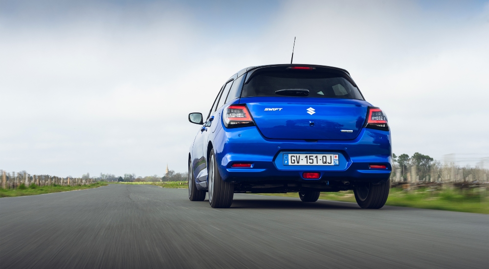 Rear view of the new Suzuki Swift with a mild hybrid petrol engine.