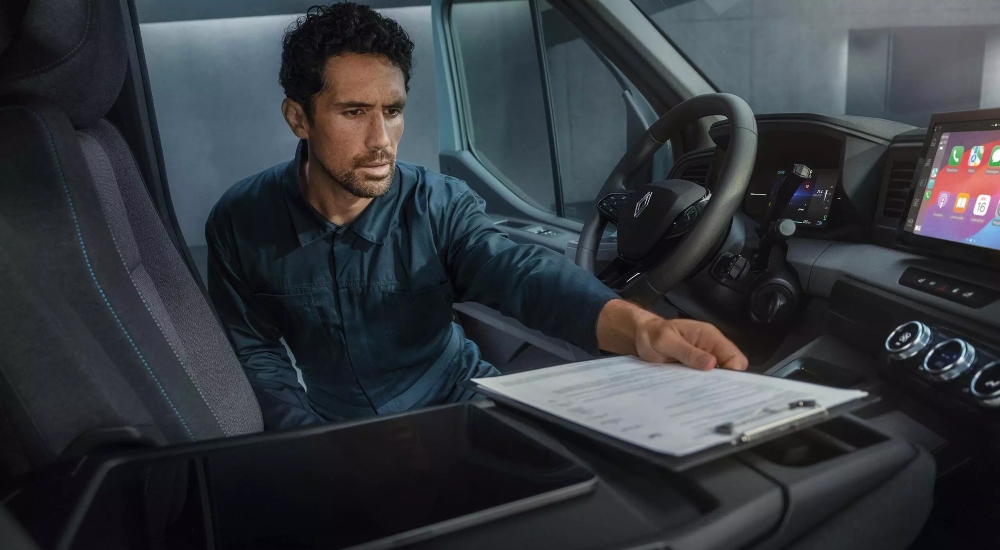 The new Renault Master Panel Van cabin is modern and comfortable | Person using the cabin as an office