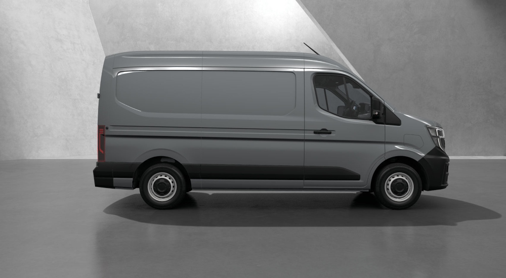 Side view of a new Renault Master E-Tech Panel Van in grey
