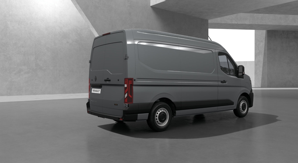 Rear view of a new Renault Master E-Tech Panel Van in grey