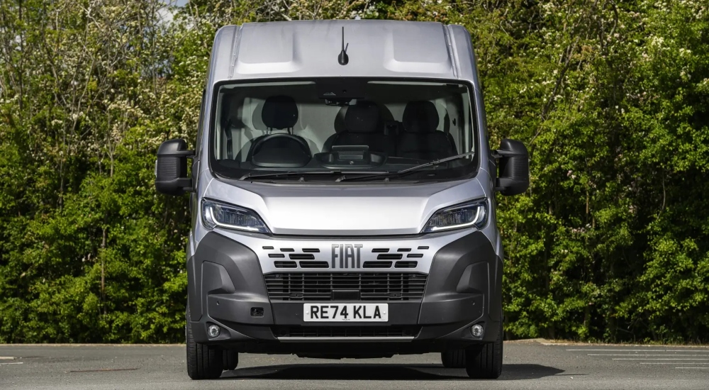 Used Fiat Ducato Van for Sale Front of a silver Fiat Ducato van; latest generation Fiat Ducato Panel Van